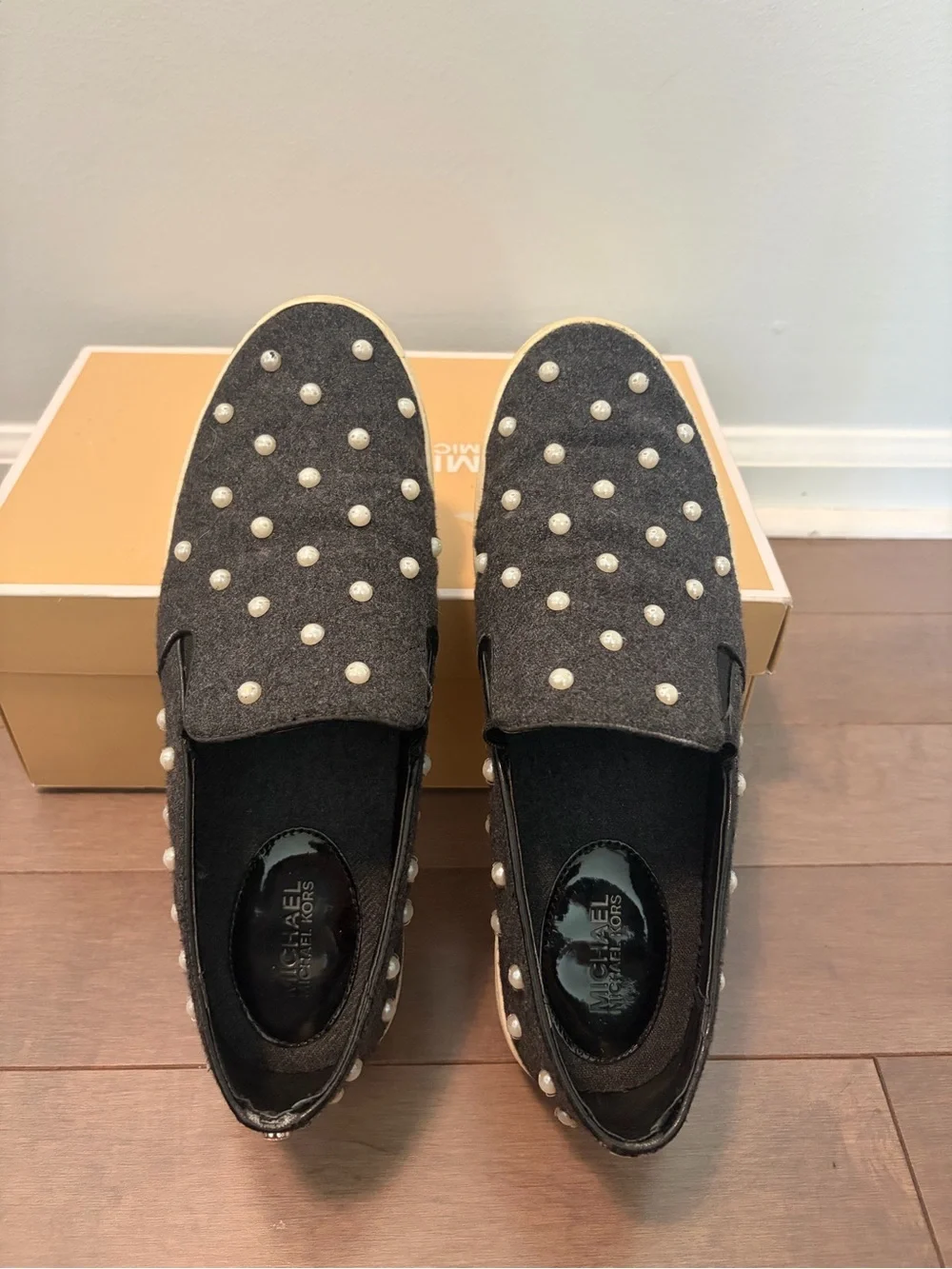 Michael Kors Black Pearl-Studded Slip-On Sneakers